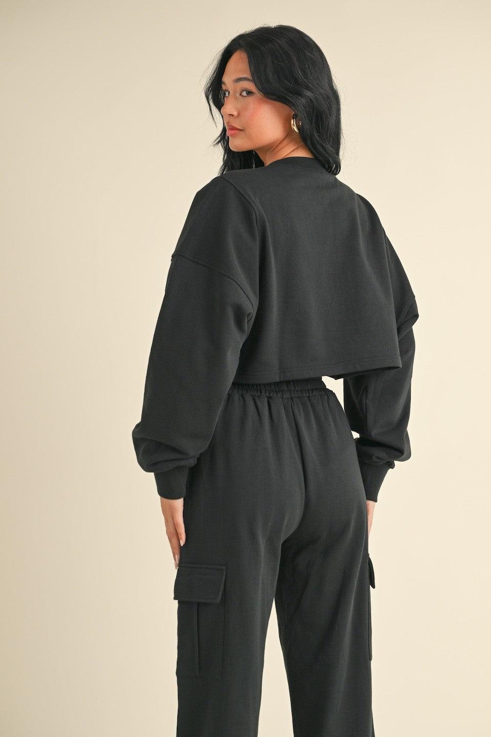Oversized Crop Sweatshirt and Cargo Sweatpants Set Product Image