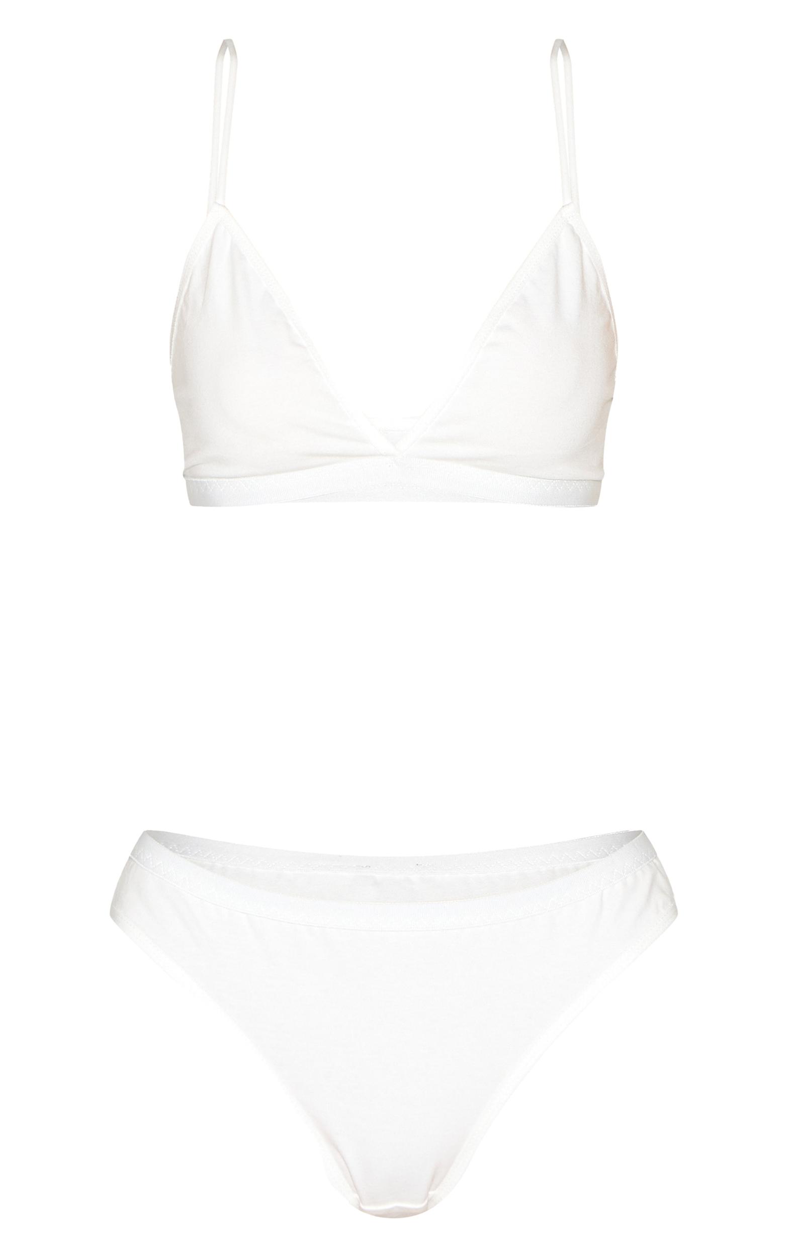 White Jersey Triangle Bralette And Thong Lingerie Set Product Image