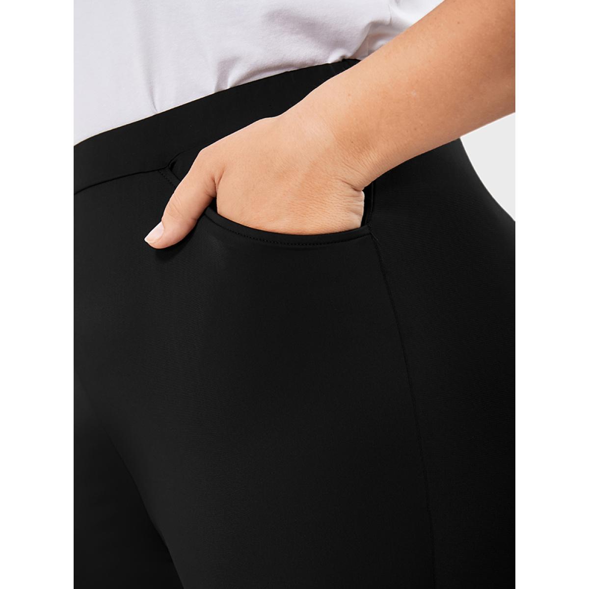 Plus Size Solid Pocket Beaded Hem Leggings Women Black Party Low stretch Skinny High Rise Going out Leggings BloomChic 28/5X Product Image