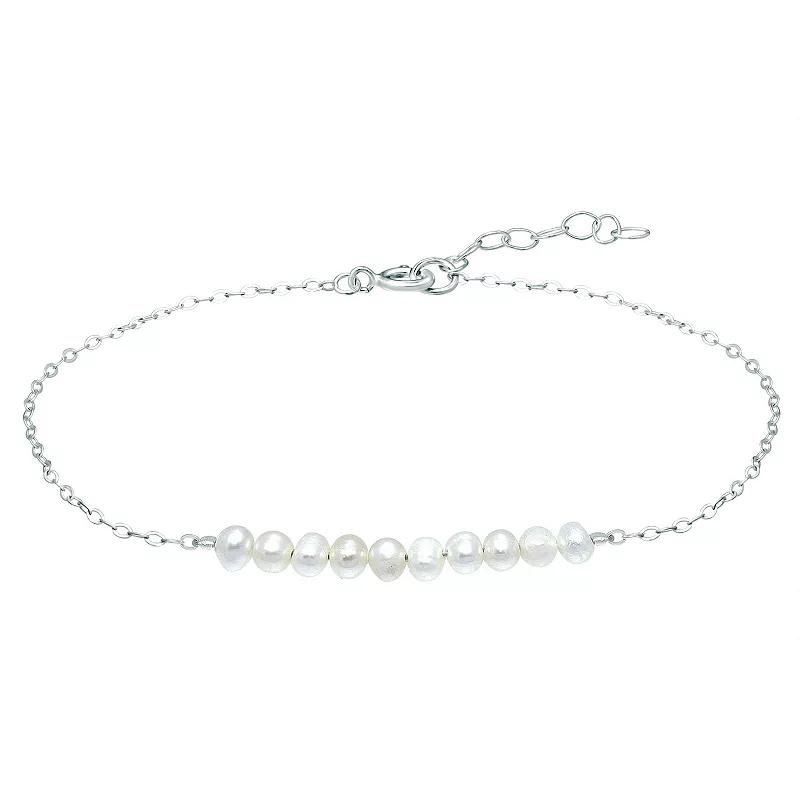 Aleure Precioso Sterling Silver Freshwater Cultured Pearl Beaded Anklet, Women's, Size: 9", White Product Image