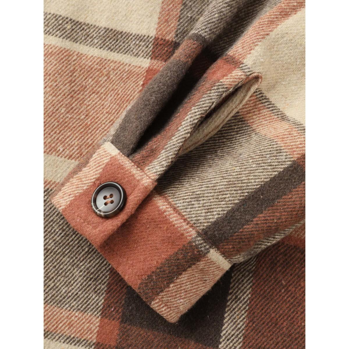 Plus Size Plaid Chest Pockets Long Jacket Women Rust Button Loose Side seam pocket Casual Jackets BloomChic 26/4X Product Image