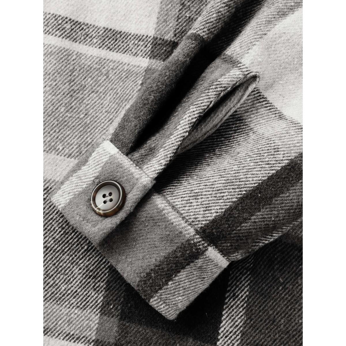 Plus Size Plaid Chest Pockets Long Jacket Women Black Button Loose Side seam pocket Casual Jackets BloomChic 10/M Product Image