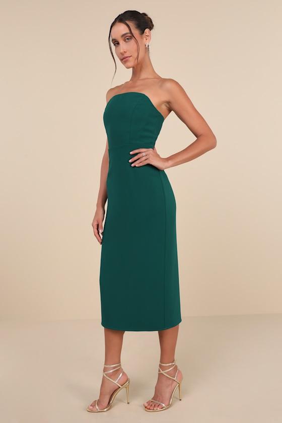 VIP Instinct Emerald Green Strapless Midi Dress Product Image