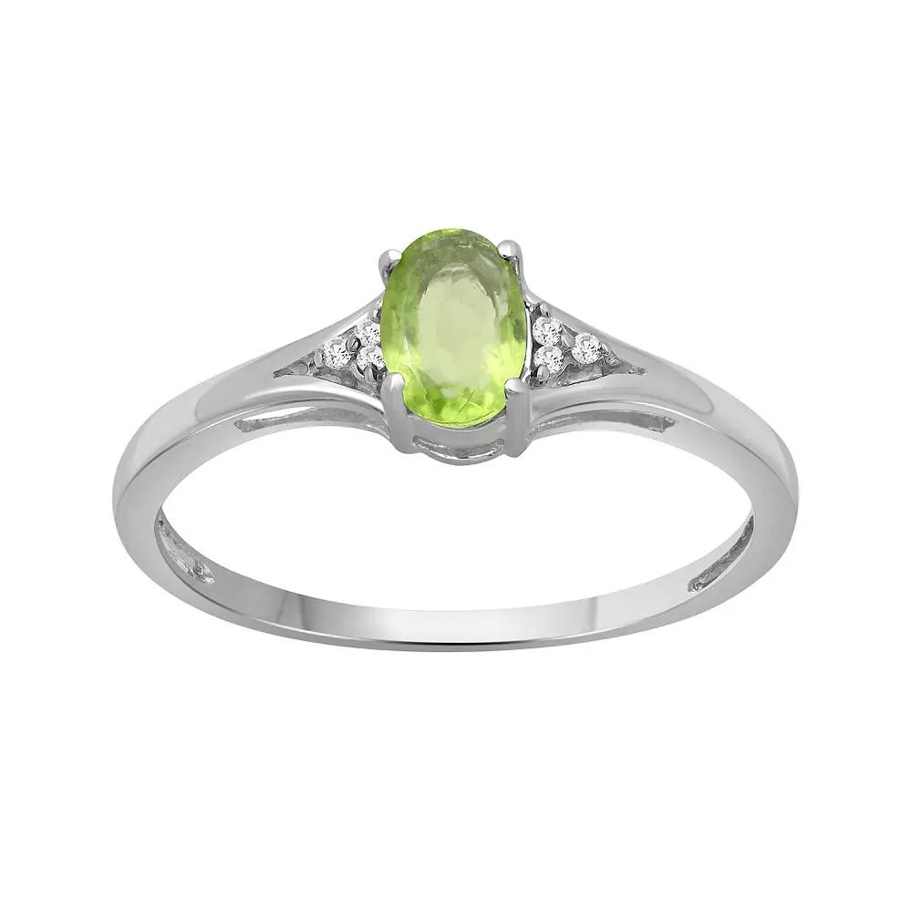 Jewelexcess Sterling Silver Oval Peridot & Diamond Accent Ring, Womens Product Image