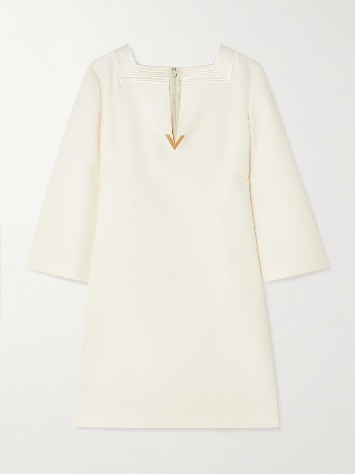 VALENTINO Embellished Silk Satin-trimmed Wool And Silk-blend Crepe Mini Dress In White Product Image