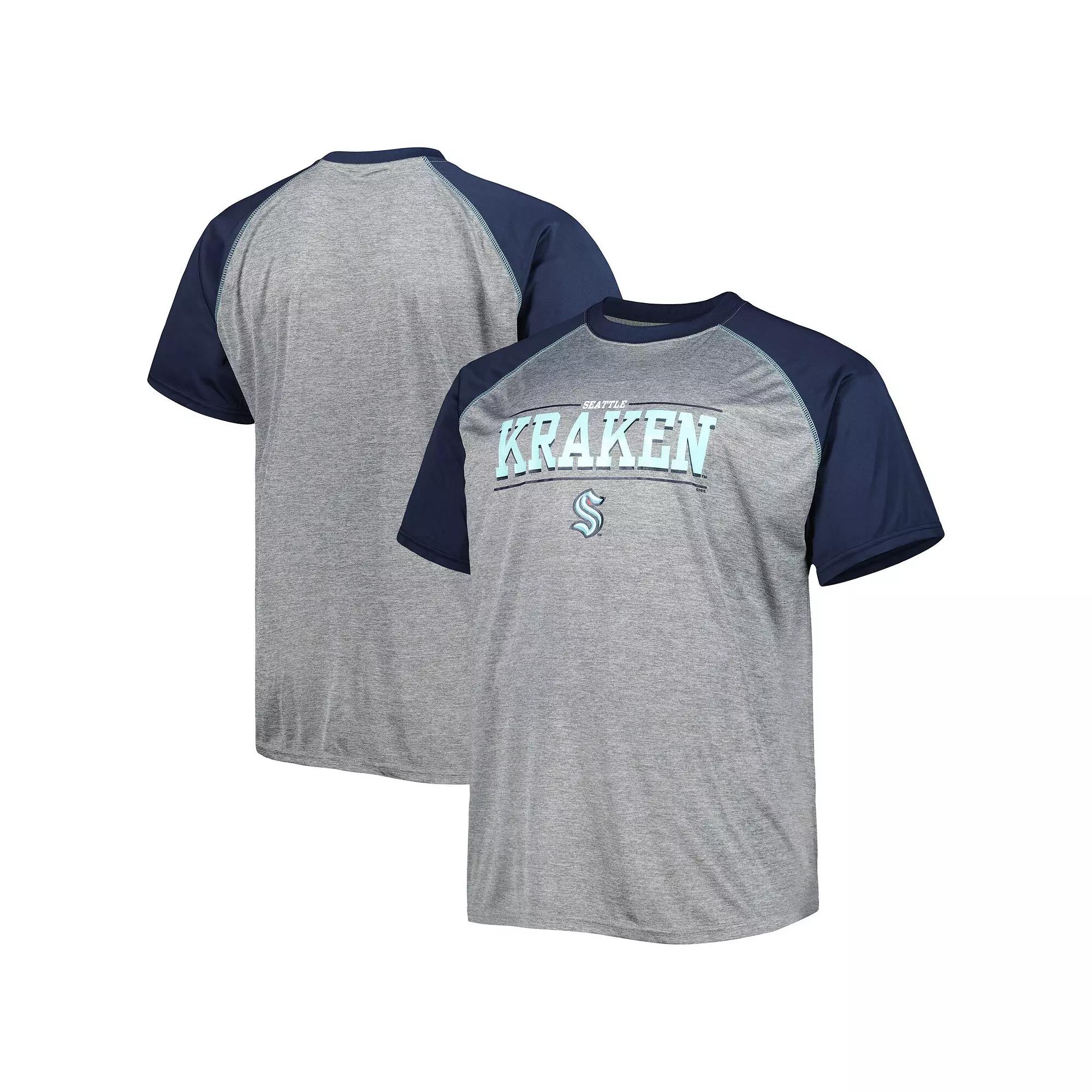 Men's Heather Gray Seattle Kraken Big & Tall Logo Raglan T-Shirt, Size: 2XLT, Krk Grey Product Image