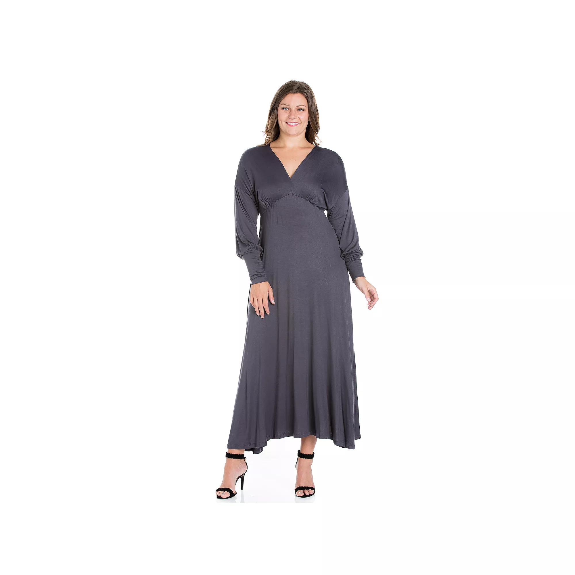 Plus Size 24seven Comfort Apparel V-Neck Long Sleeve Maxi Dress, Women's, Size: 3XL, Green Product Image