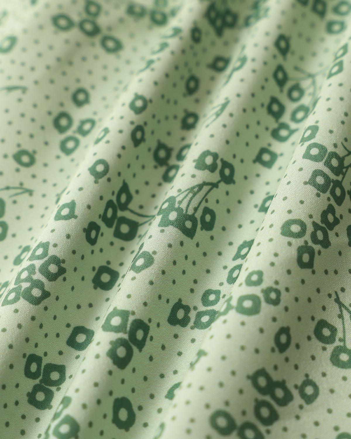 Green Floral Square Neck Puffed Sleeve Midi Dress Product Image