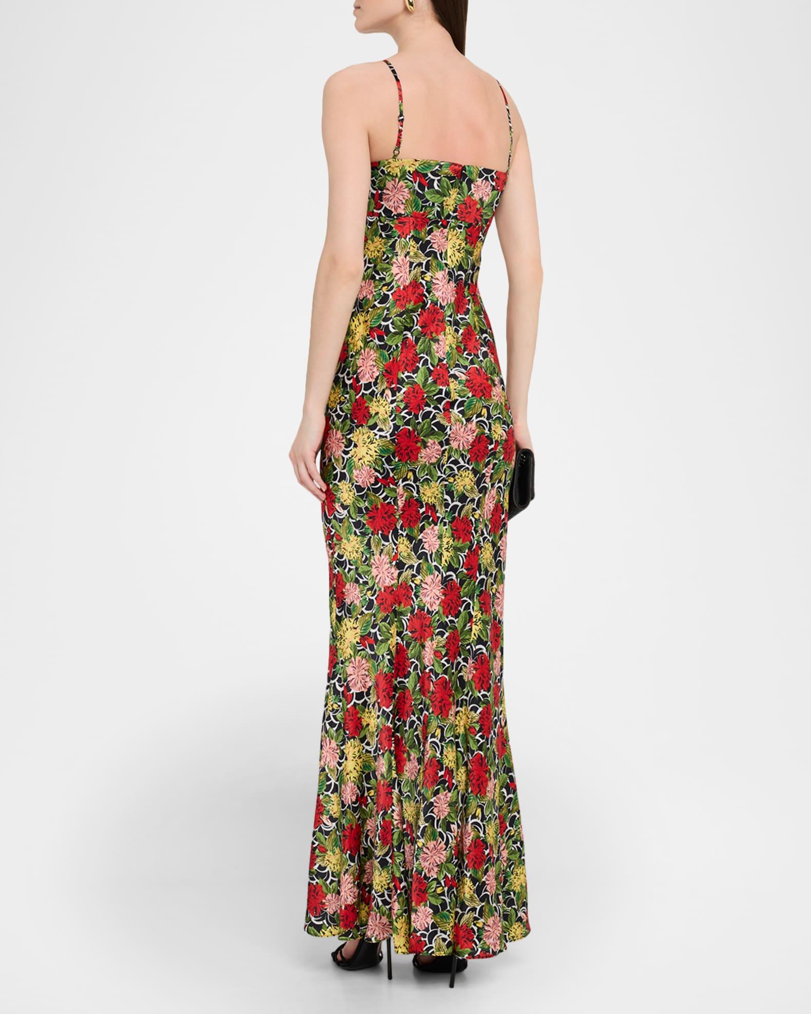 Renee Long Floral Silk Spaghetti-Strap Dress Product Image