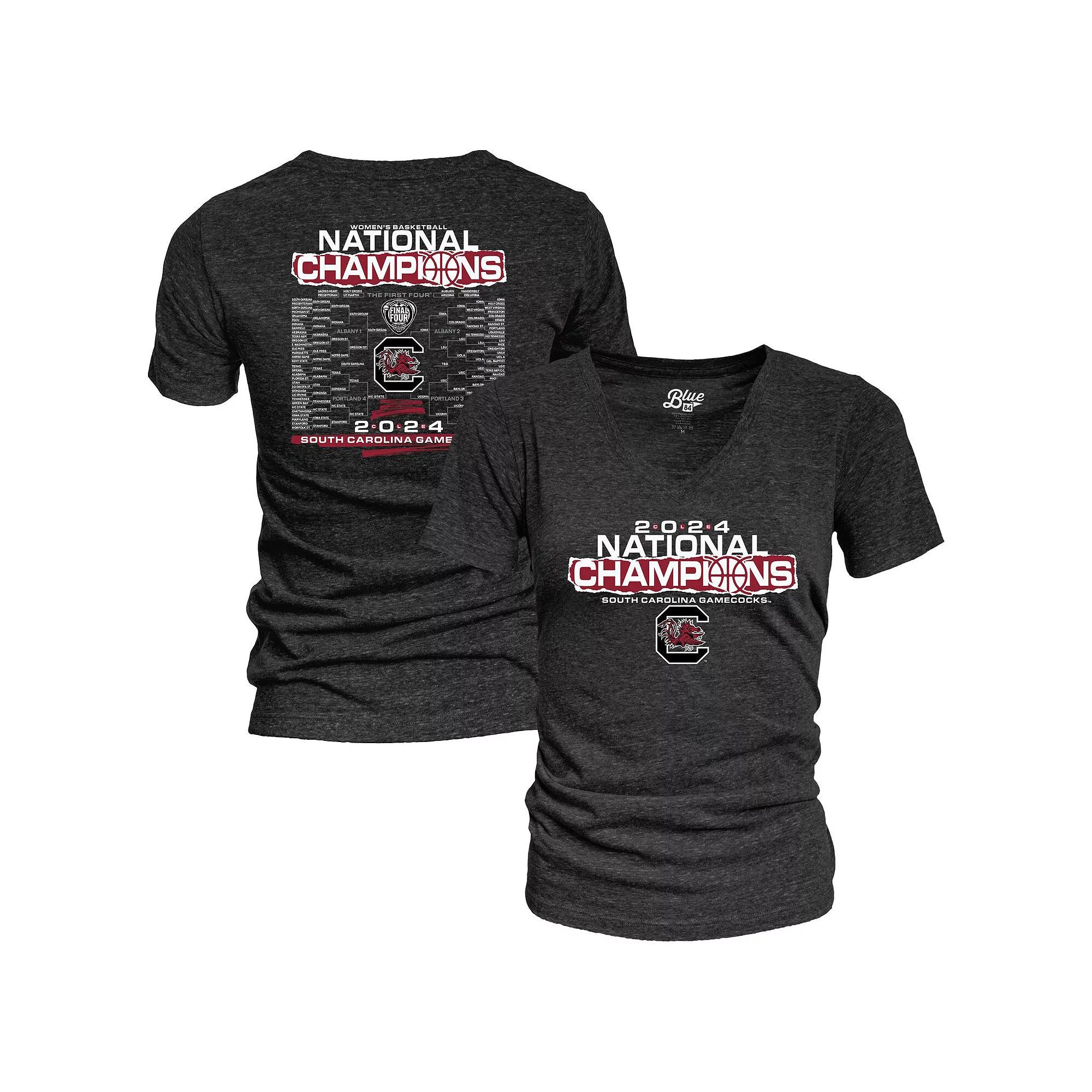 Women's Blue 84 Black South Carolina Gamecocks 2024 NCAA Women's Basketball National Champions Bracket V-Neck T-Shirt, Size: Small Product Image