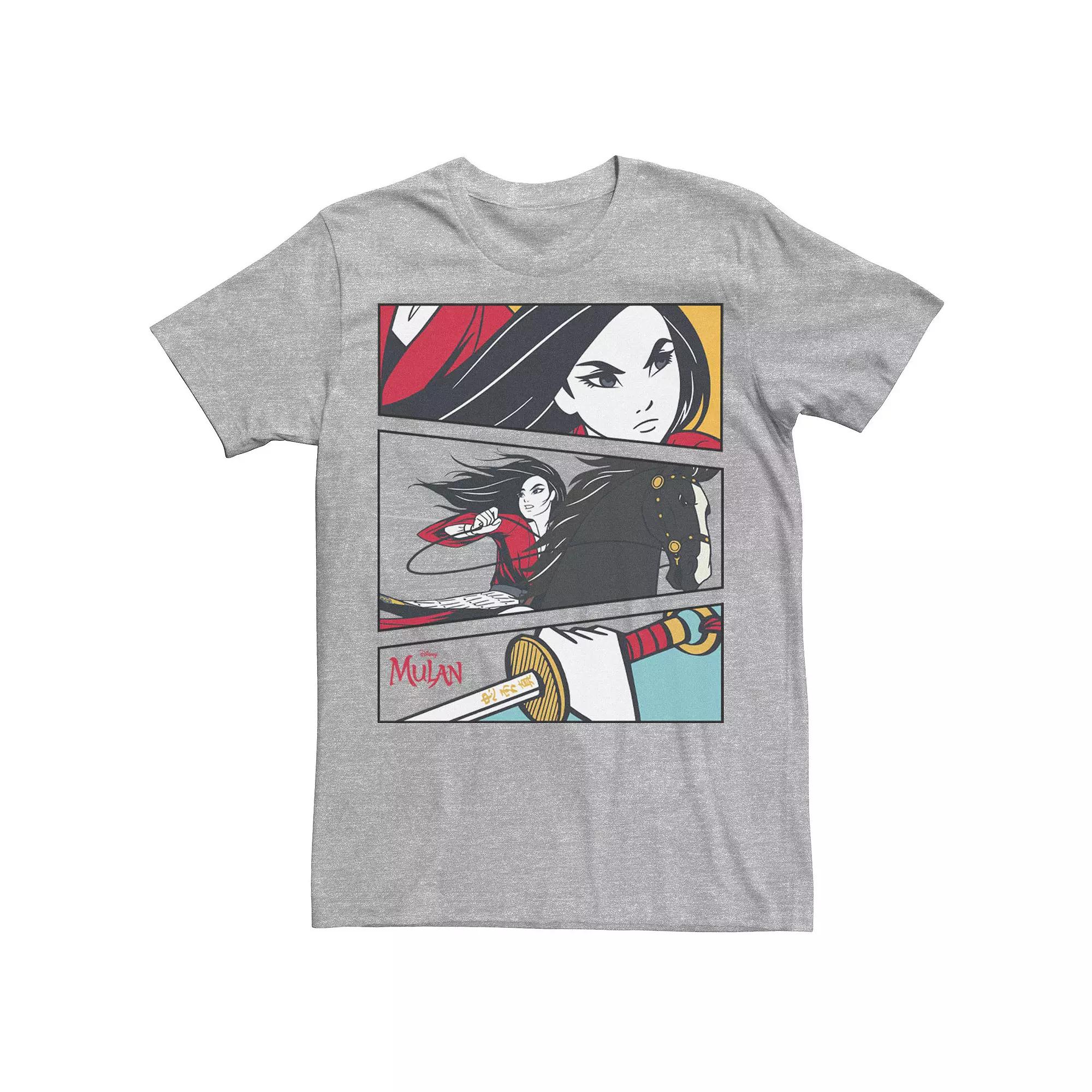 Disneys Mulan Live Action Mulan Comic Action Panels Mens Tee Athletic Grey Product Image