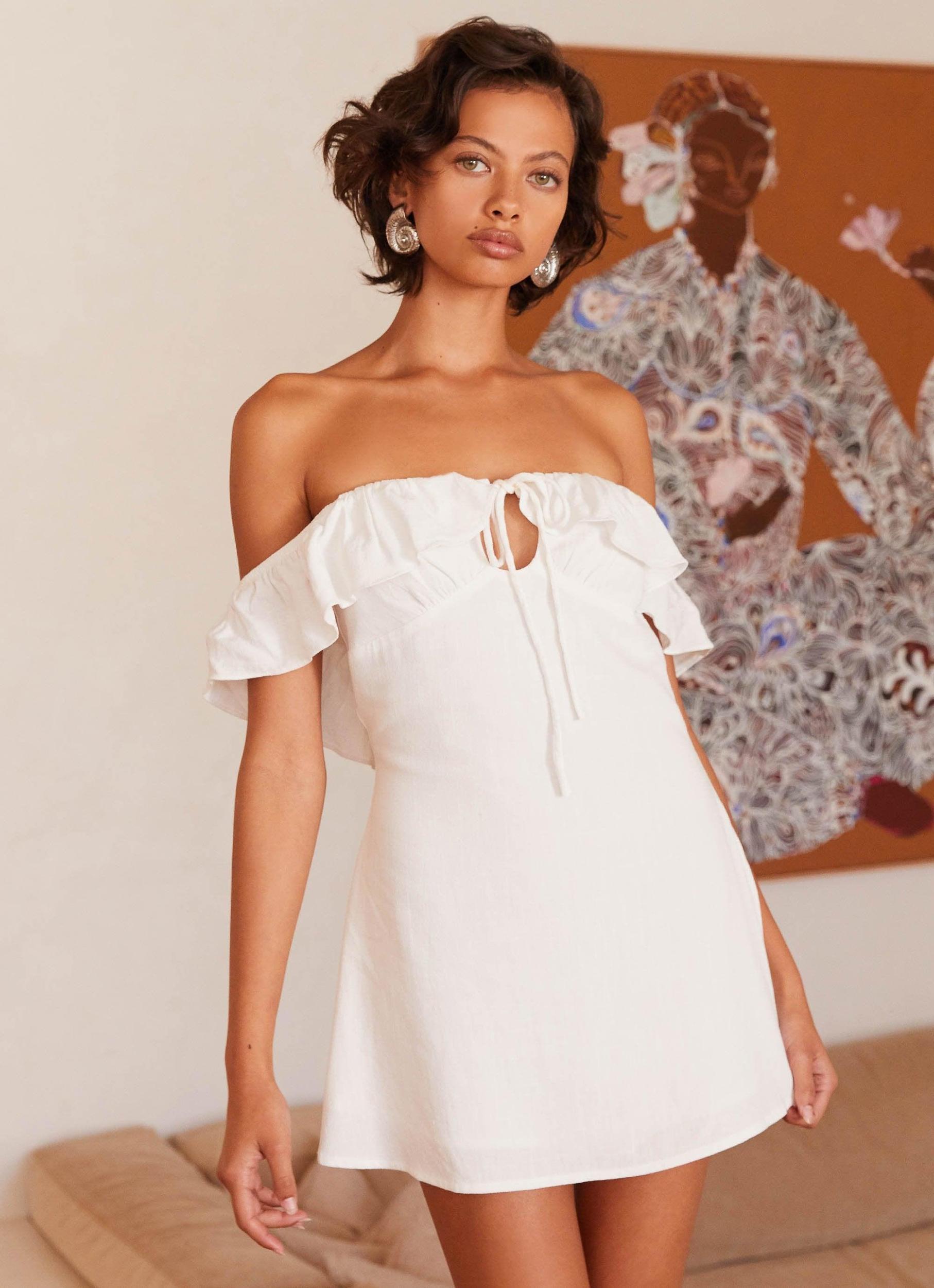 Texas Sun Linen Mini Dress - White Product Image