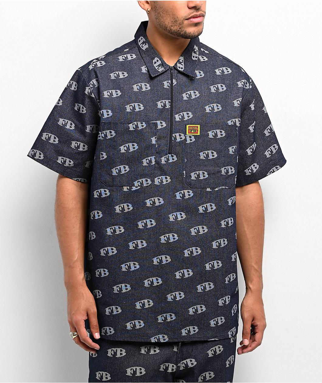 FB County All Over Print Blue Half Zip Short Sleeve Shirt Product Image
