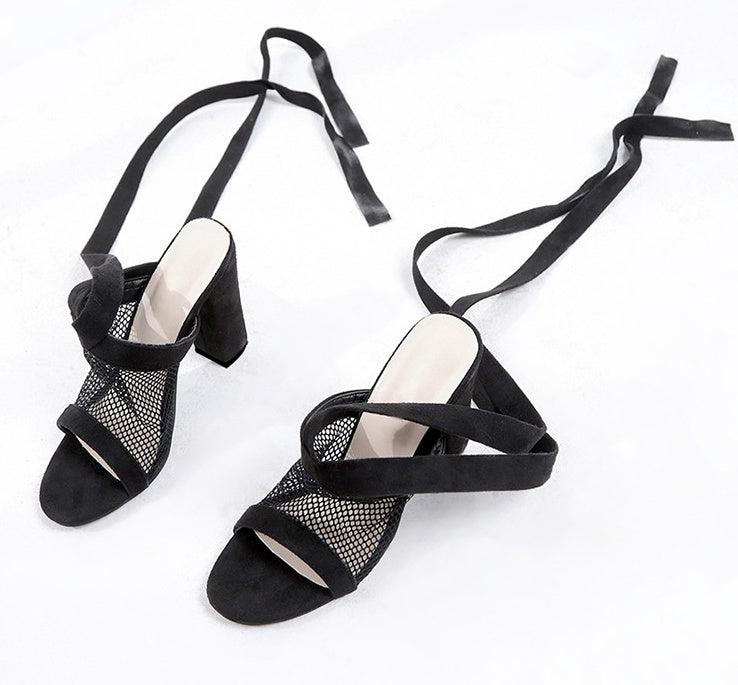 Bandage Flock Lace High Heels Sandal Product Image