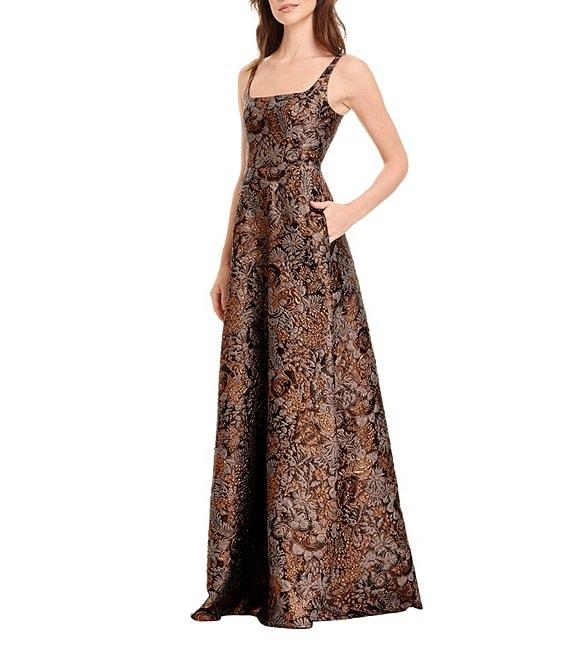 Dress the Population Vienna Metallic Pattern Square Neck A-Line Gown Product Image