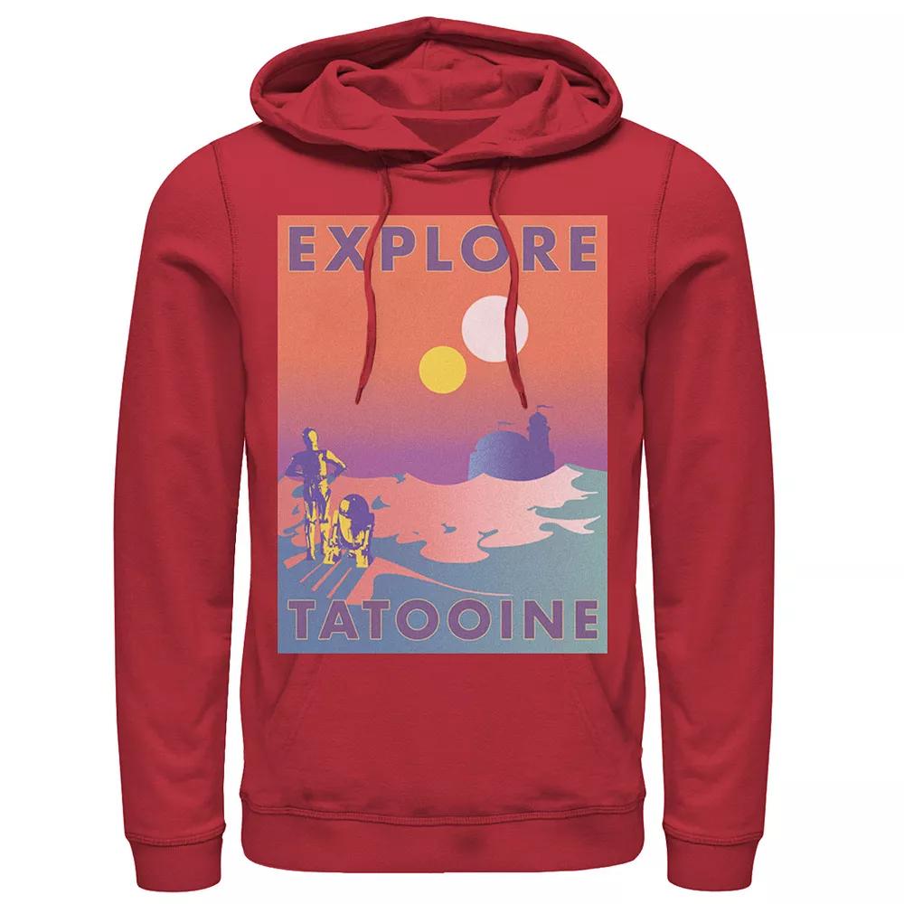 Men's Star Wars Explore Tatooine Faded Retro C-3PO & R2-D2 Poster Hoodie, Size: XL, Red Product Image