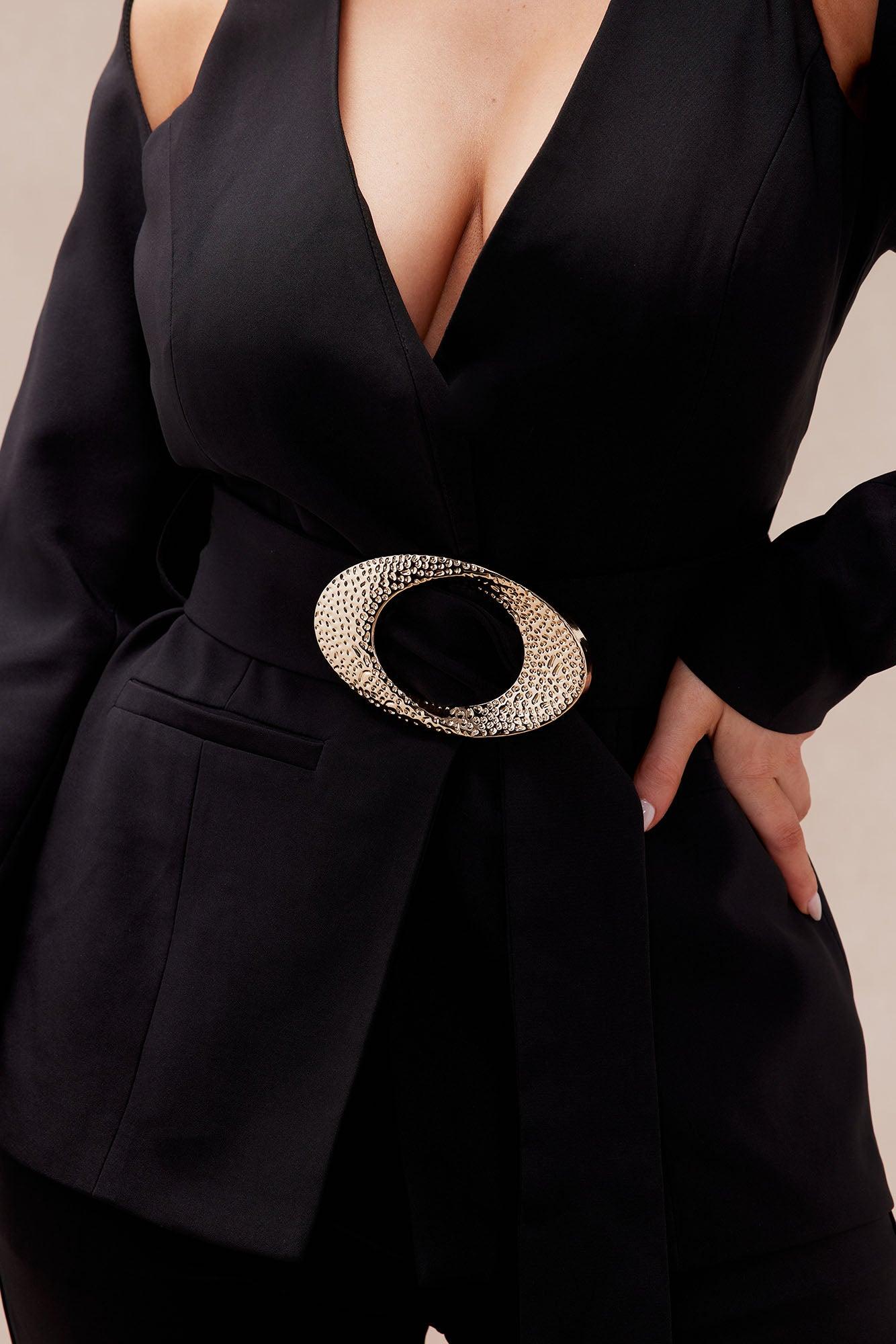 Julia Belted Pant Suit Set - Black Product Image