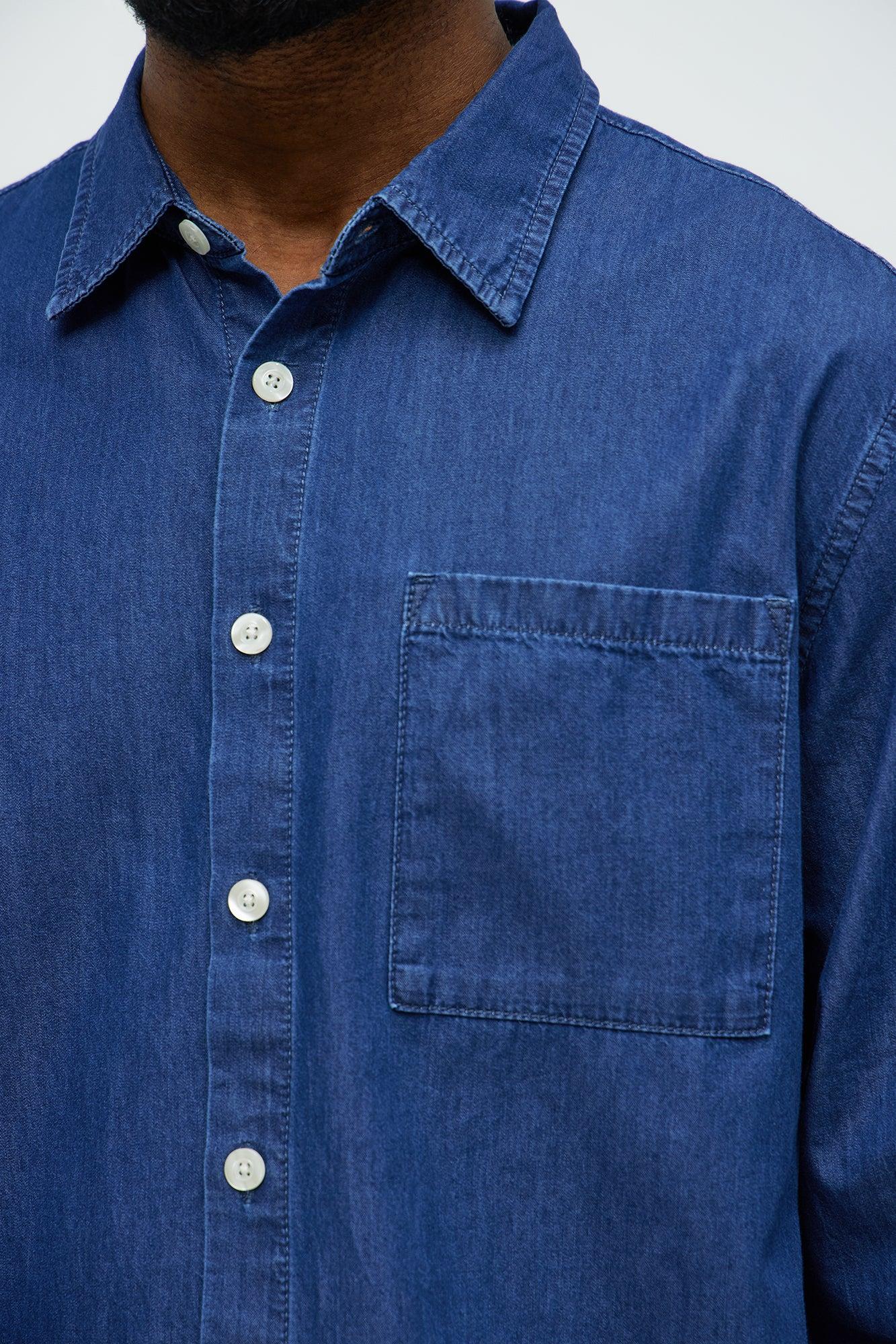 Chambray Long Sleeve Shirt - Dark Wash Product Image
