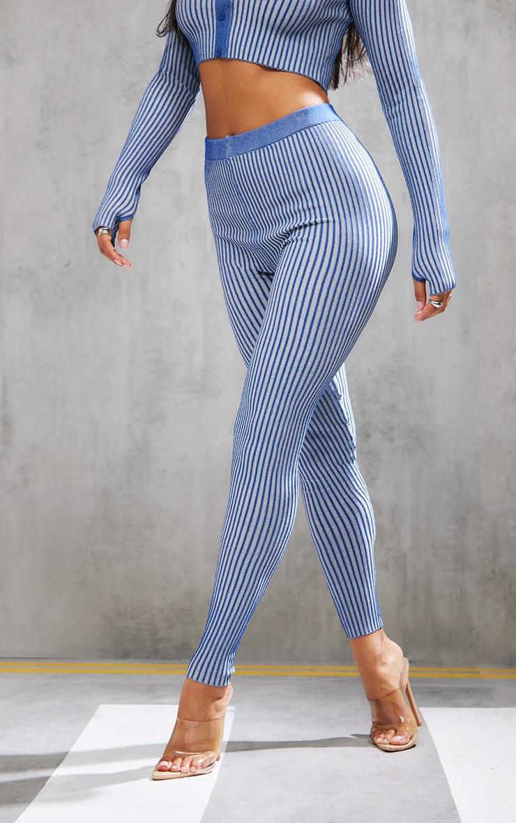  Navy Two Tone Knit High Waist Leggings Product Image