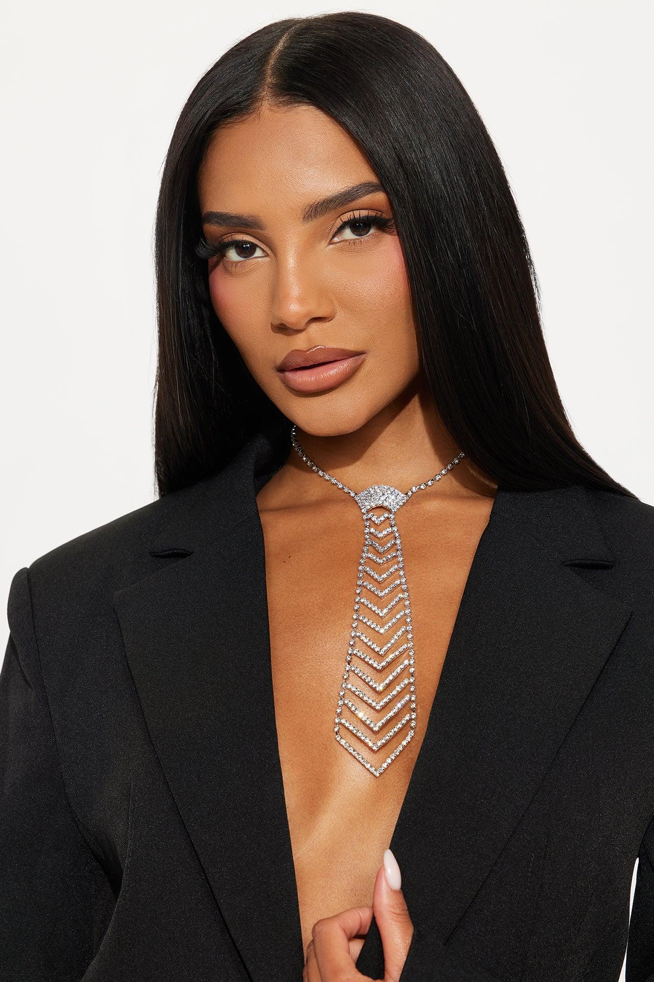 Diamond Drape Tie Necklace - Silver Product Image