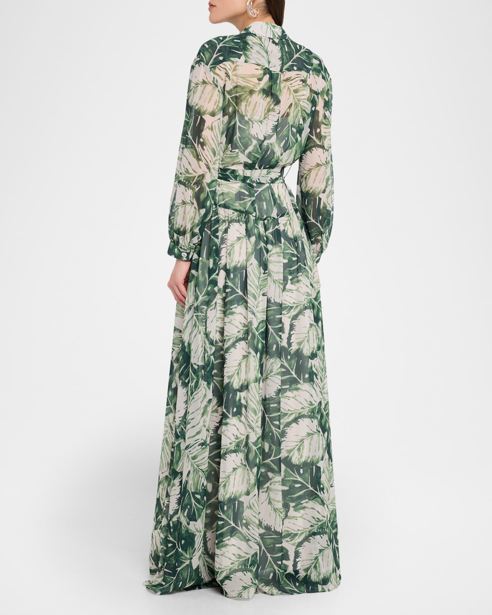 Botanical-Print Chiffon Shirt Gown Product Image