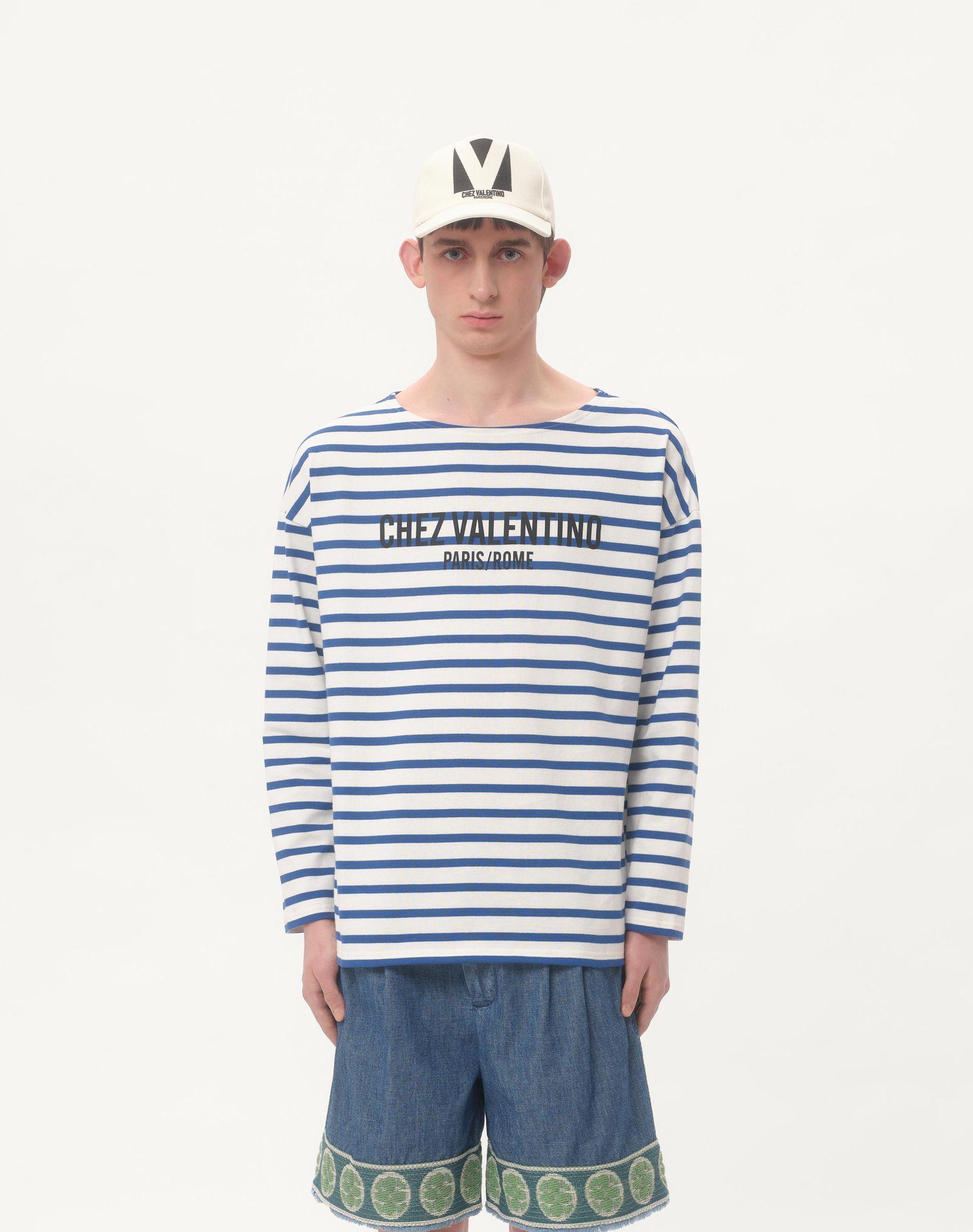 Long-Sleeved Cotton T-Shirt With Chez Valentino Print Product Image