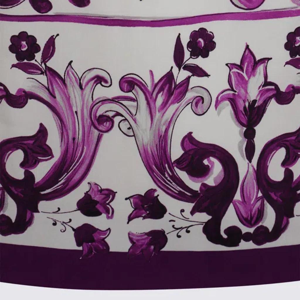 DOLCE & GABBANA Violet Crewneck Dress With Rear Zip Closure And All-over Floral Print In Silk Stretch Woman In Purple Product Image