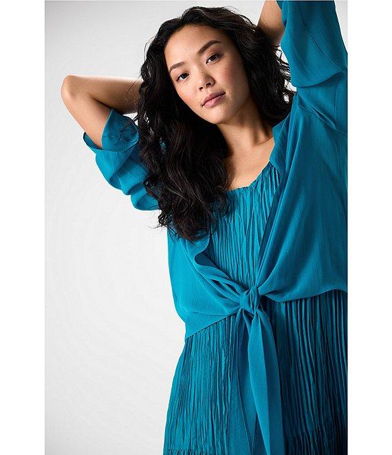 Eileen Fisher Crushed Silk V-Neck Sleeveless Midi Dress Product Image