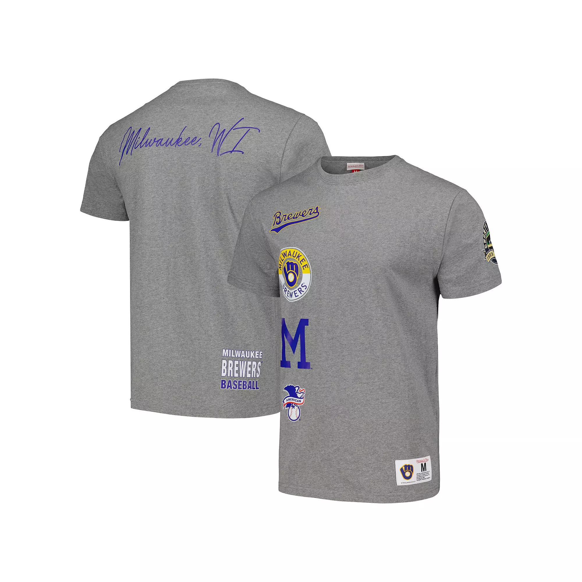 Men's Mitchell & Ness Heather Gray Milwaukee Brewers Cooperstown Collection City Collection T-Shirt, Size: Small, Grey Product Image