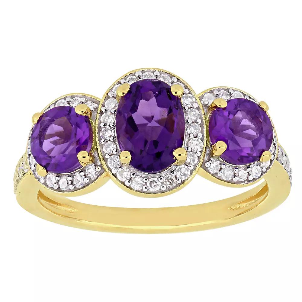 Stella Grace 18k Gold Over Silver Amethyst & 1/3 Carat T.W. Diamond 3-Stone Halo Ring, Women's, Gold Tone Product Image