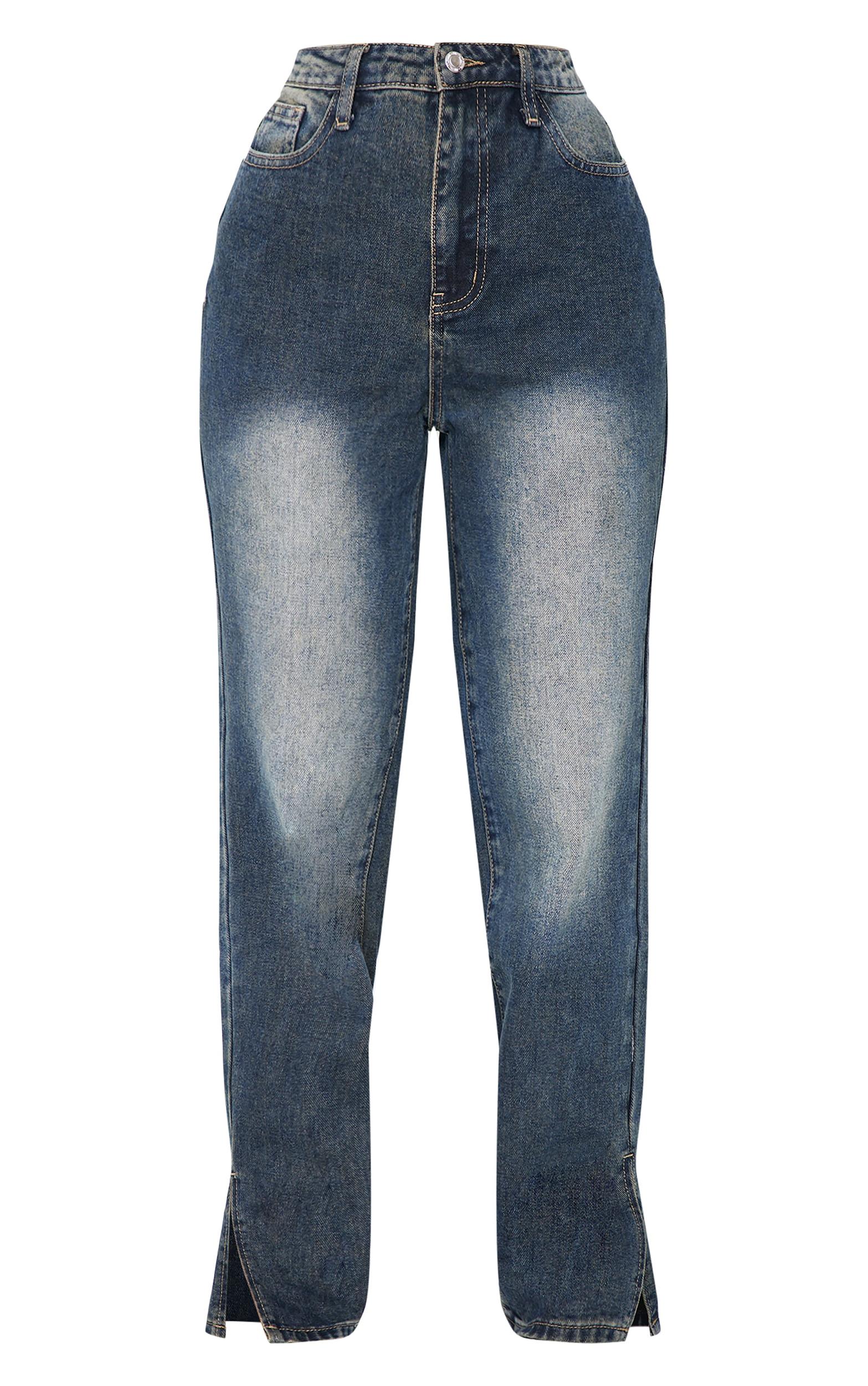 Petite Grey Used Bleach Split Hem Jeans Product Image