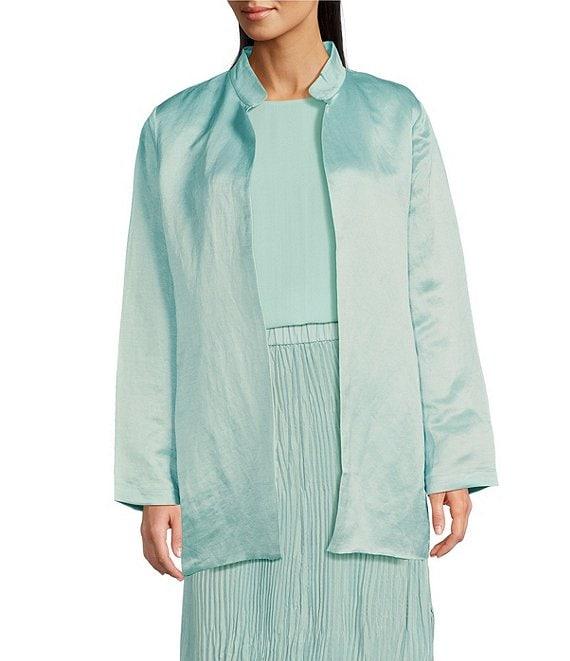 Eileen Fisher Silk Satin Stand Collar Long Sleeve Open Front Jacket Product Image