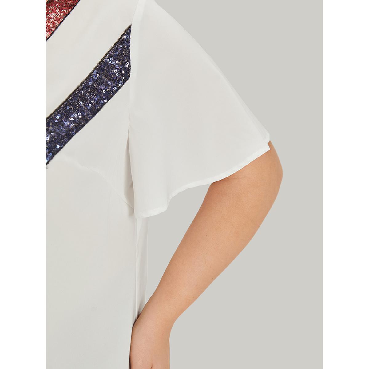 Plus Size White Contrast Webbing V Neck Ruffle Sleeve Blouse Women Party Short sleeve V-neck Going out Blouses BloomChic 18-20/2X Product Image