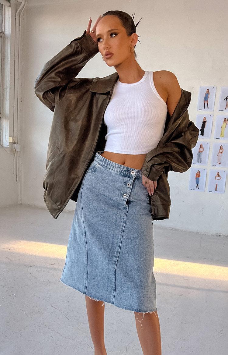 Jas Mid Wash Mid Waist Denim Midi Skirt Baby Product Image