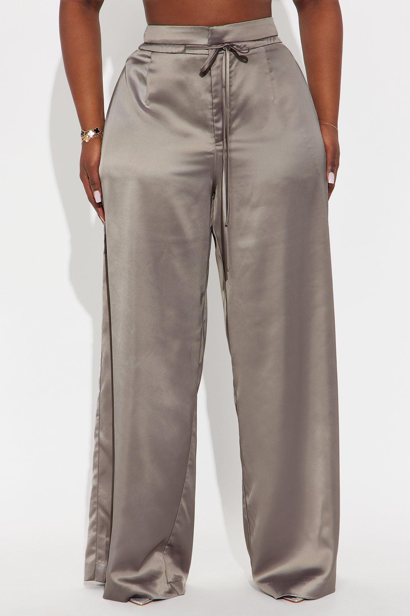 Avani Wide Leg Satin Pant 33 - Grey Female Product Image