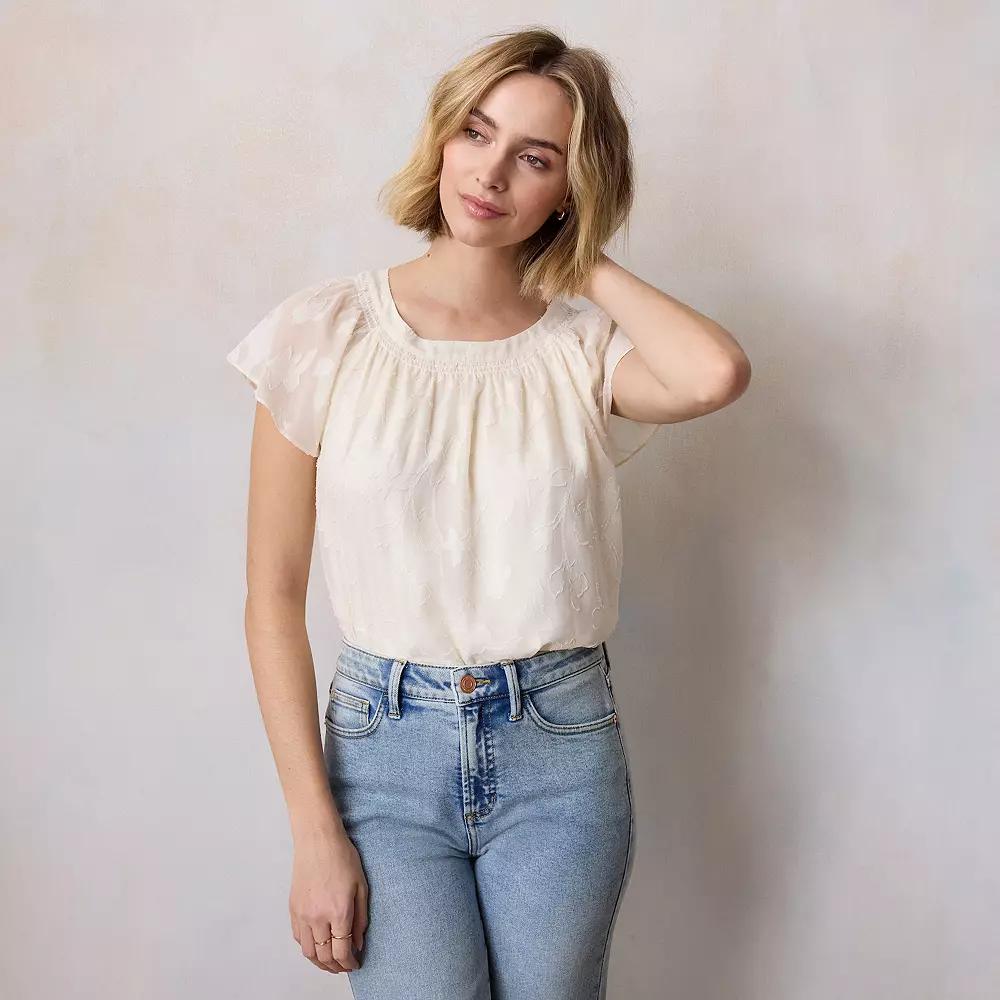 Women's LC Lauren Conrad Shirred Neck Shell Top, Size: Large, Ivory Silk Product Image