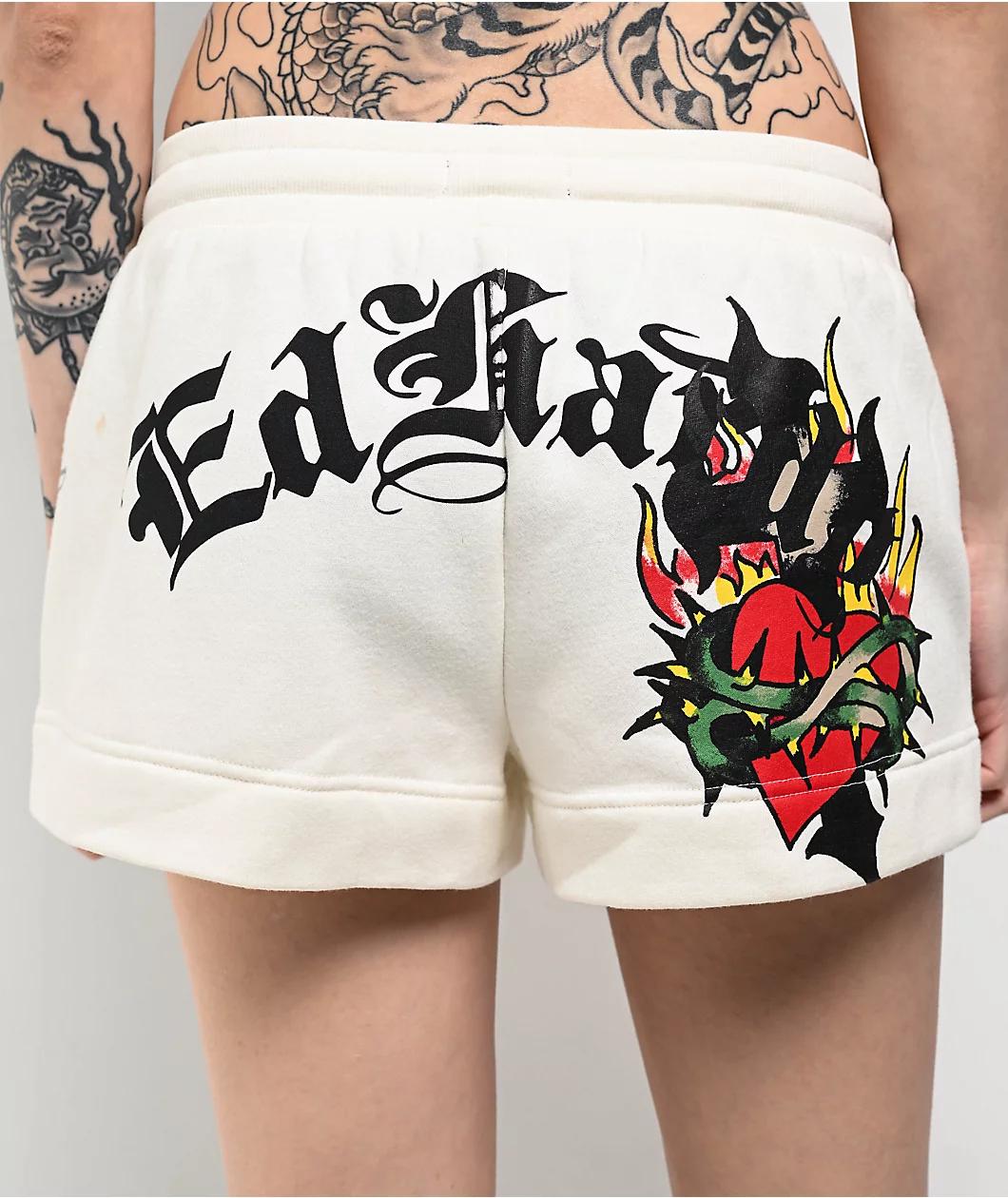 Ed Hardy Sacred Heart Ivory Sweat Shorts Product Image