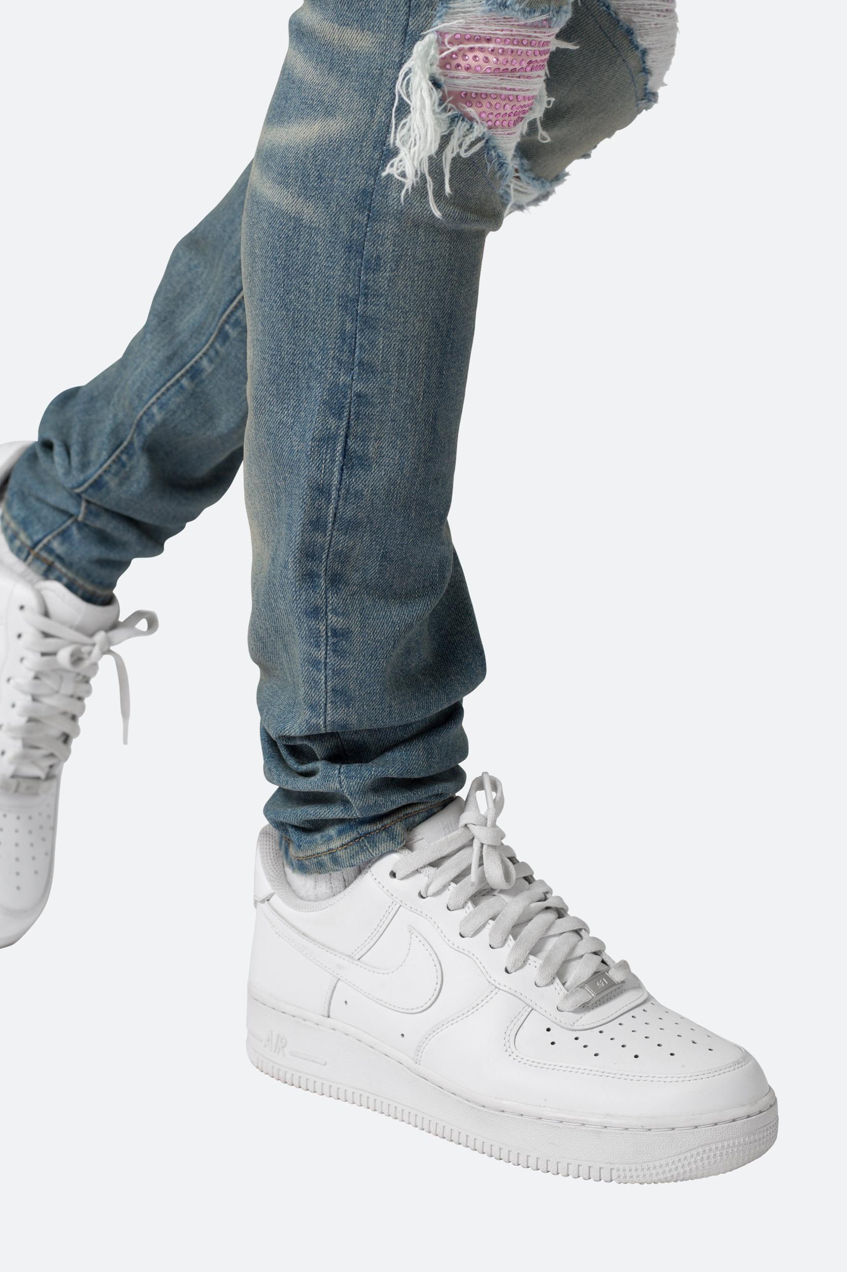 X555 Crystal Skinny Denim - Blue/Pink Product Image