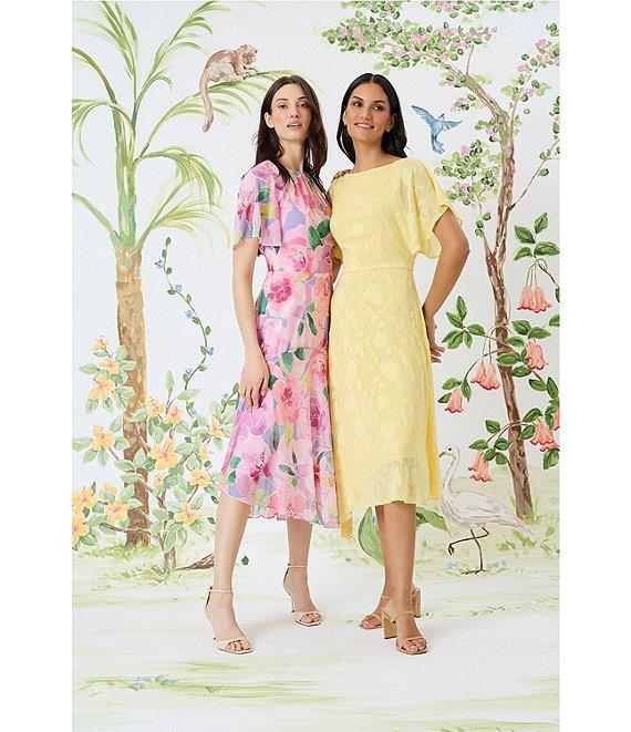 Maggy London Floral Burnout Round Neck Short Flutter Sleeve Midi Dress Product Image