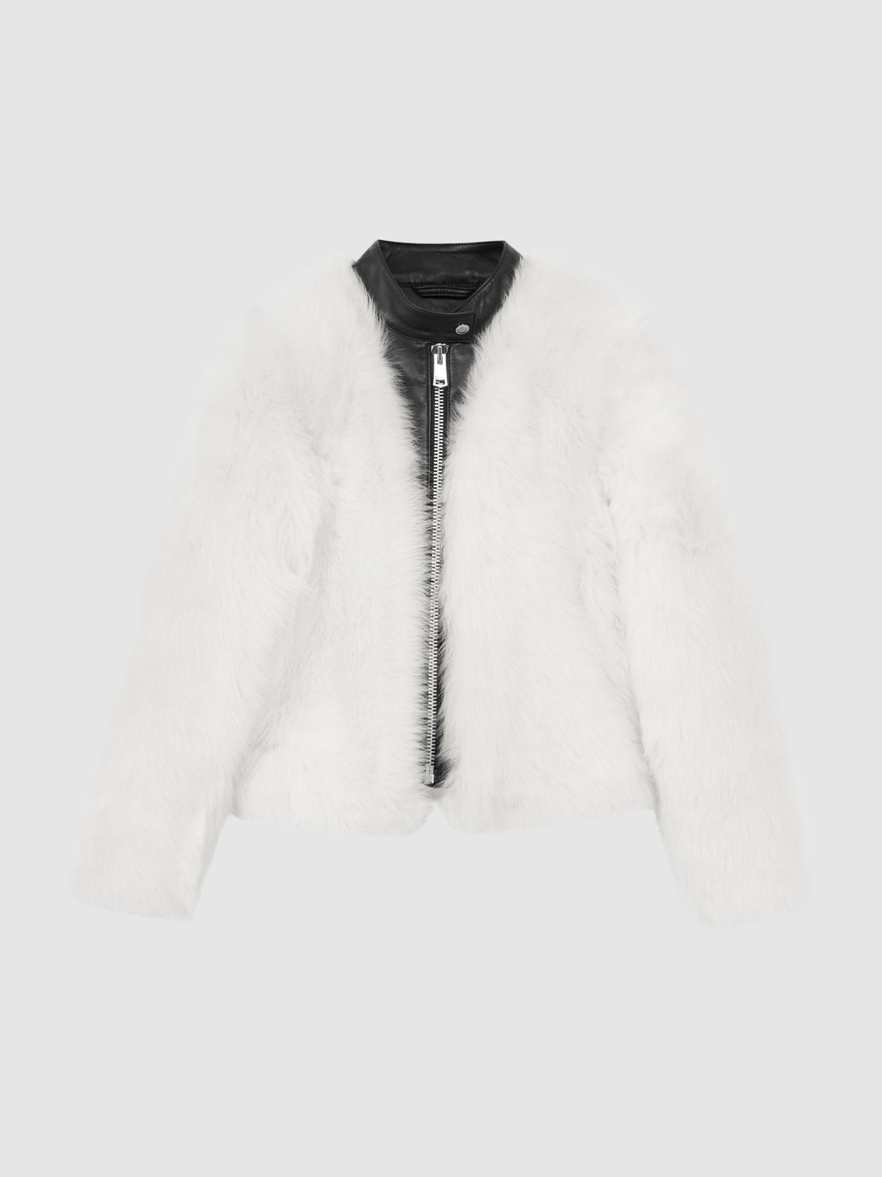Leather-Shearling Zip-Through Jacket in Ivory/Black Product Image