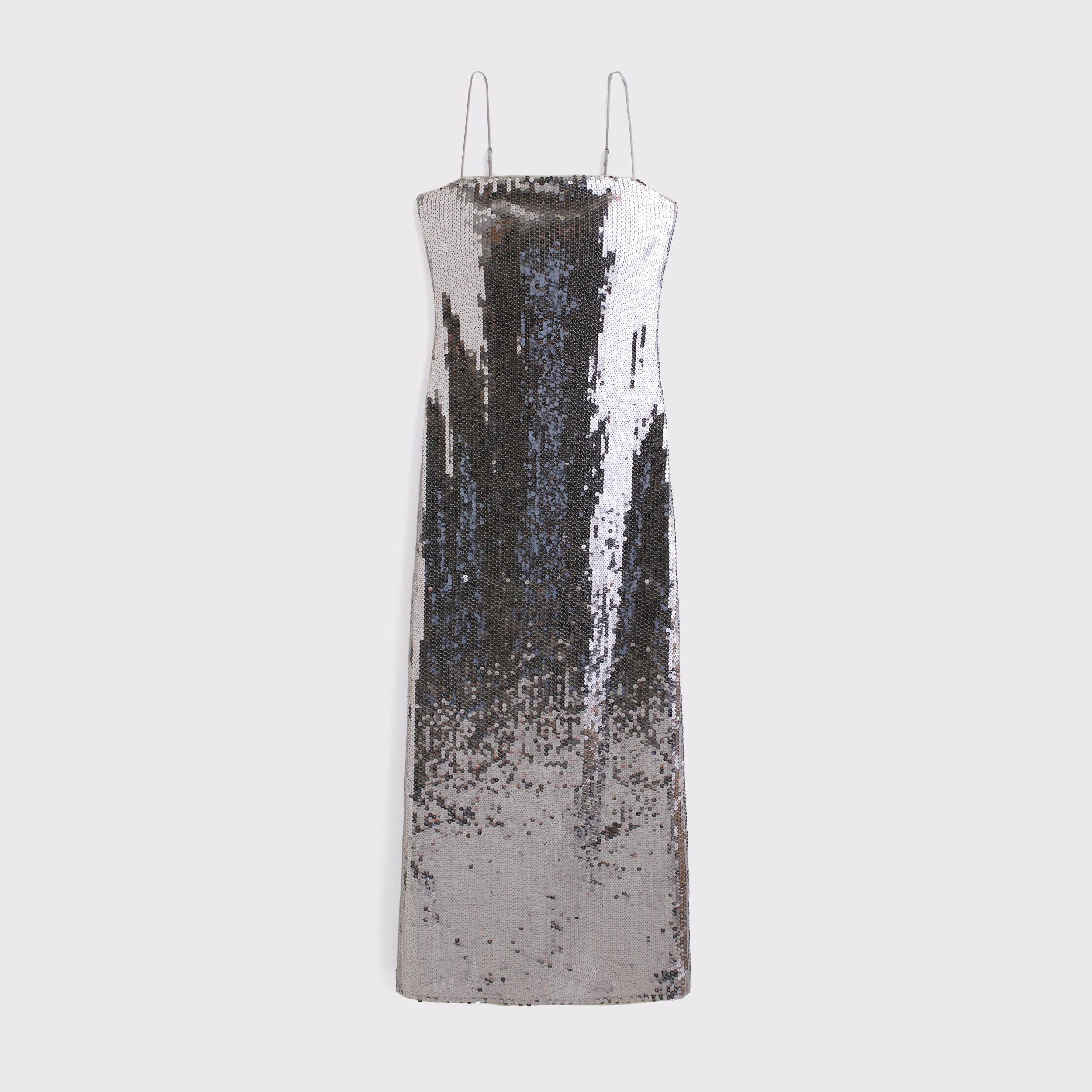 Sequin Straight Neck Midi Dress Product Image