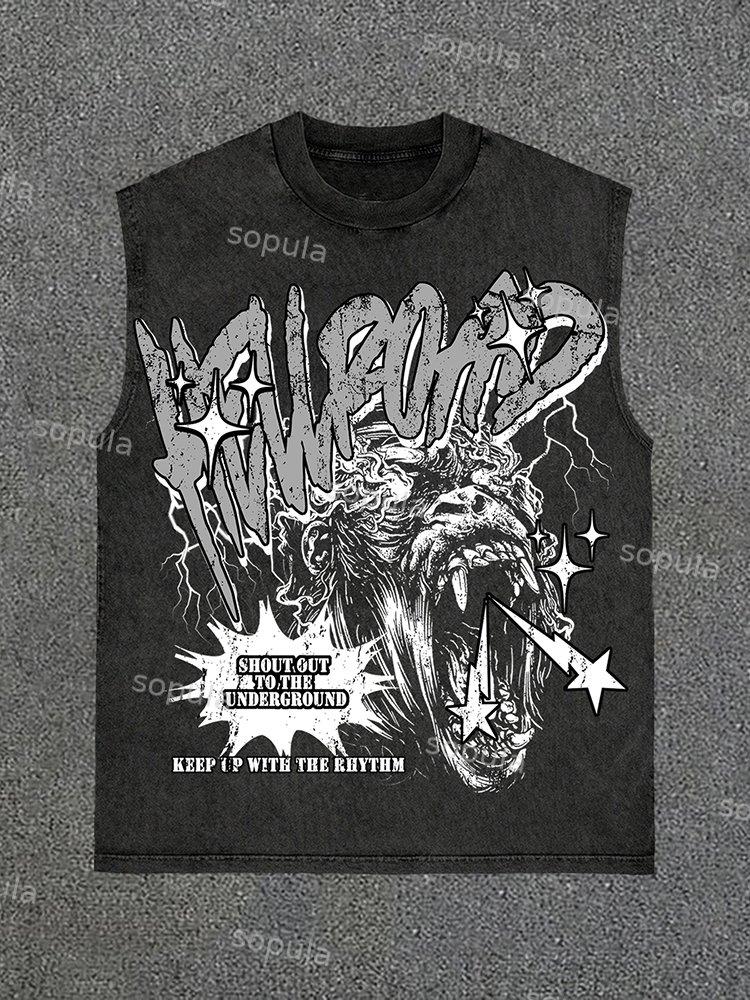 Hell Road Vintage Scream Portrait Print Vintage Wash Sleeveless Tank Top Product Image