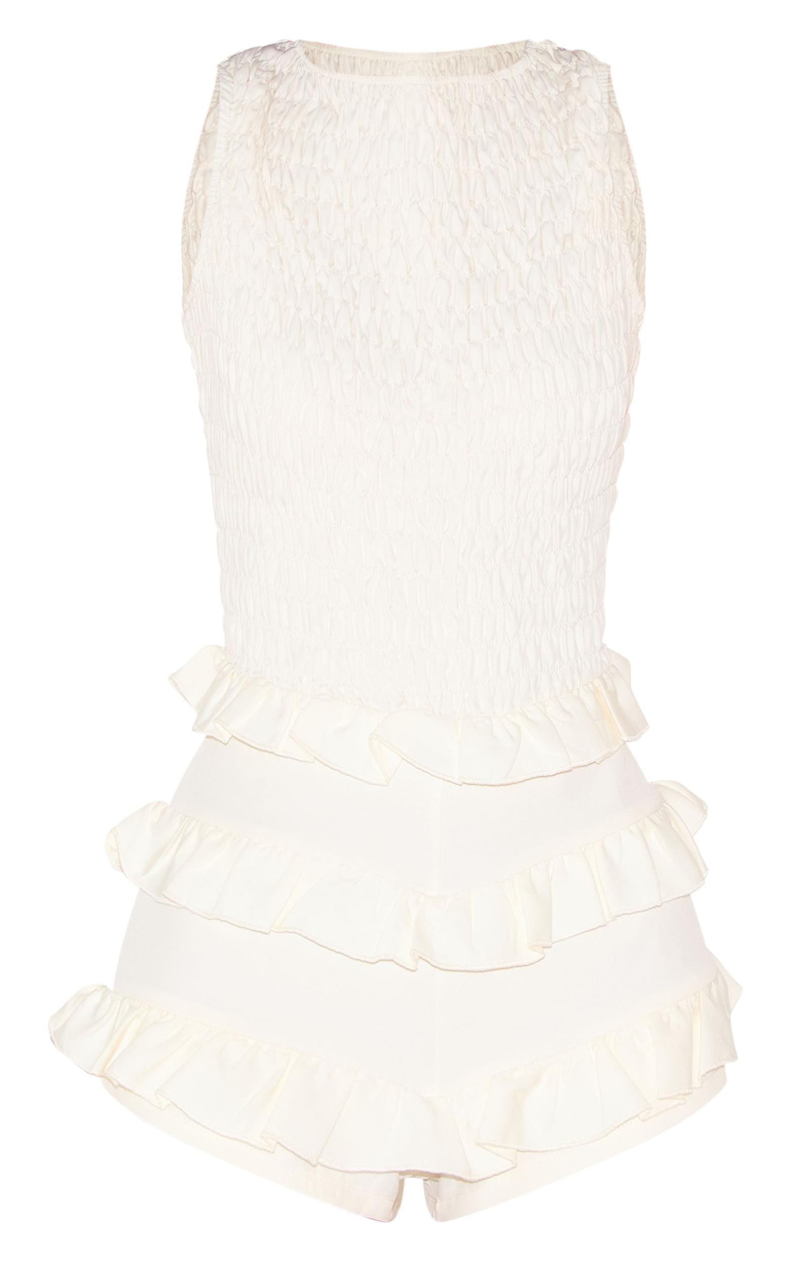 Cream Woven Shirred Boat Neck Romper Product Image