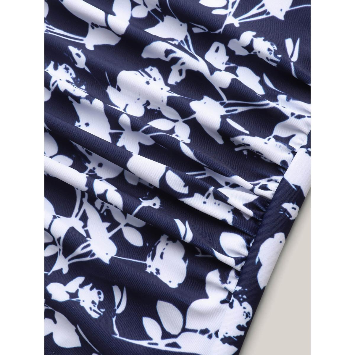 Plus Size Contrast Print Surplice One-Piece Swimsuit Women's Swimwear Indigo Beach Gathered Curve Bathing Suits High stretch One Pieces BloomChic 30/6X Product Image