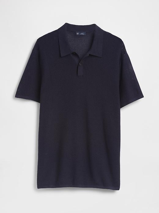 Textured Crochet Polo Shirt Product Image