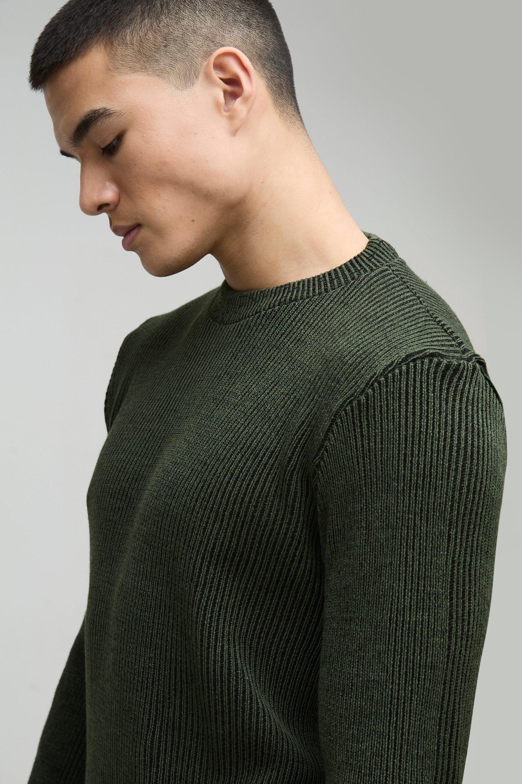 Regular Crew Neck Plated Ribbed Knit Sweater | boohooMAN USA Product Image