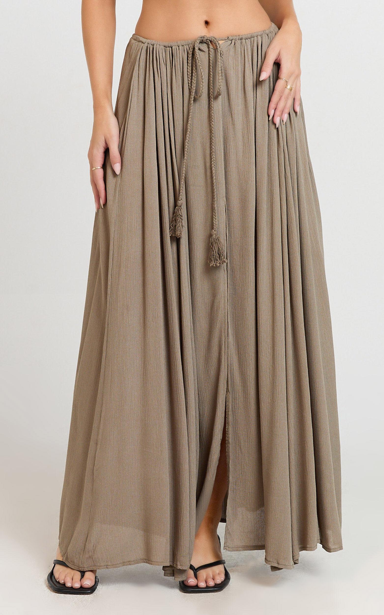 Under The Twilight Maxi Skirt - Thigh Split Skirt in Olive Product Image