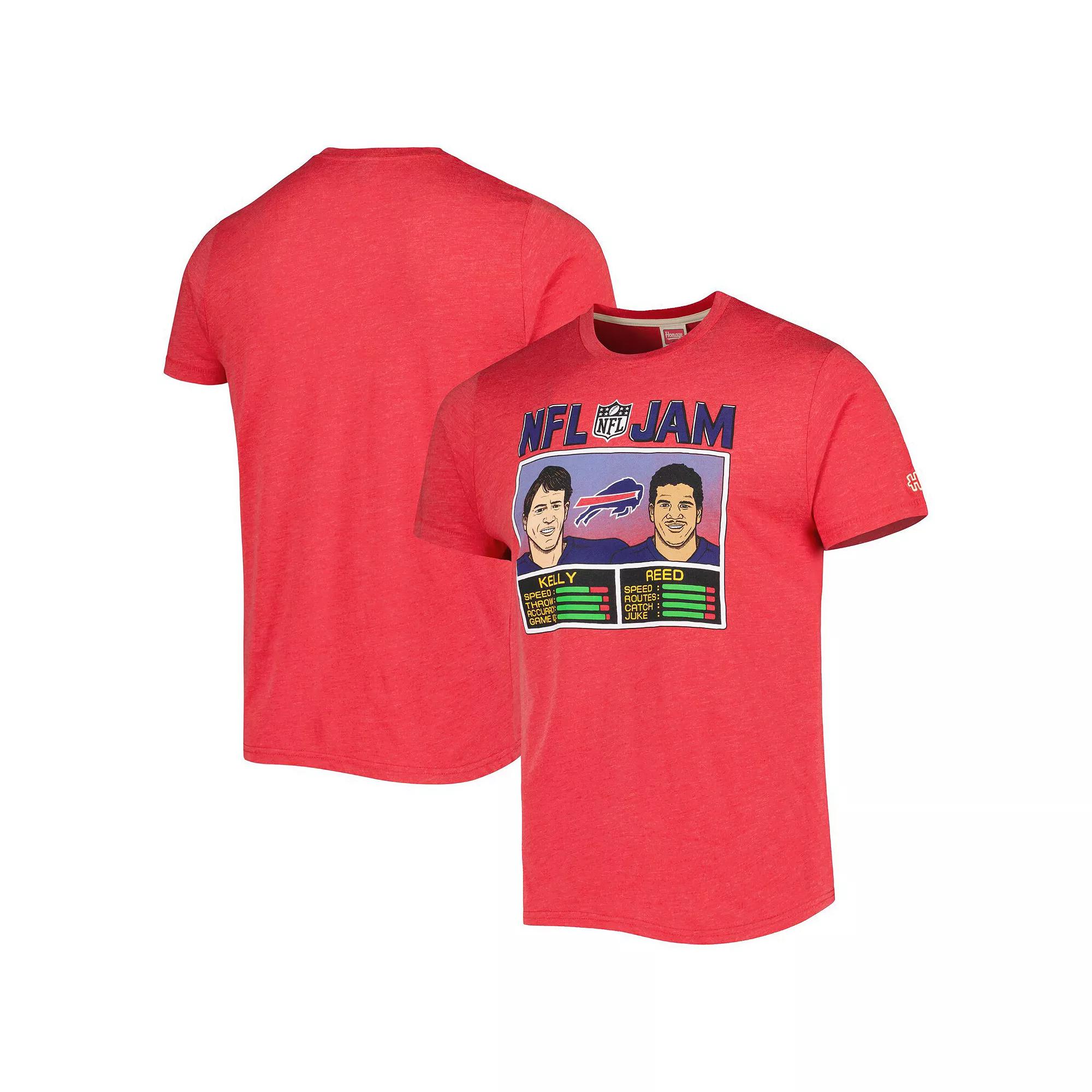 Men's Homage Andre Reed & Jim Kelly Heather Red Buffalo Bills NFL Jam Retired Tri-Blend T-Shirt,  Product Image