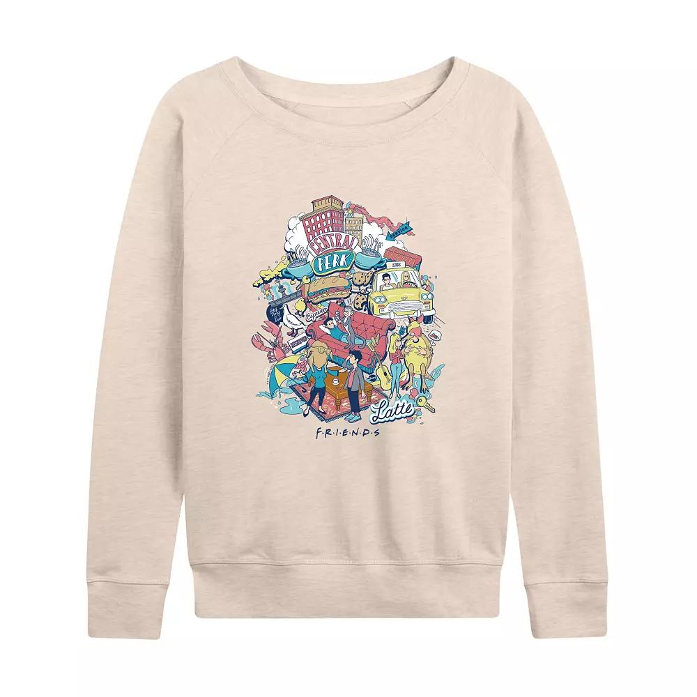 Women's Friends Icons Collage French Terry Long Sleeve Tee,  Product Image