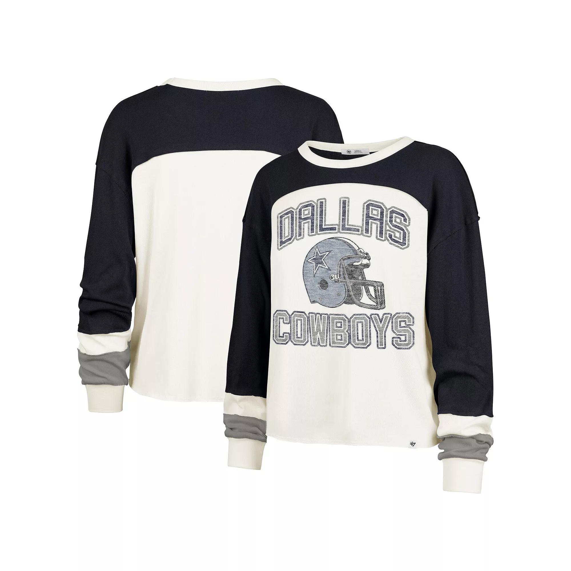 Womens 47 Cream Dallas Cowboys Double Header Curve Raglan Long Sleeve Crop Top Product Image
